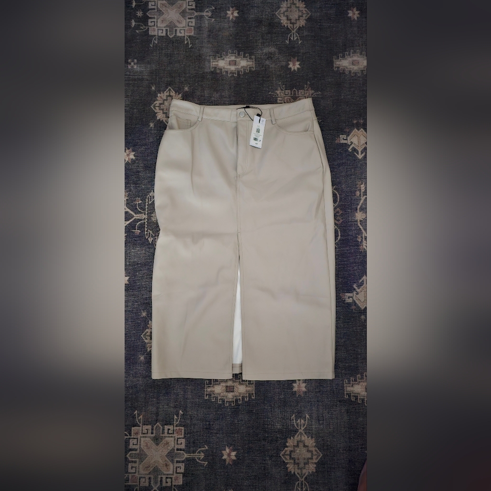 Tan leather long skirt